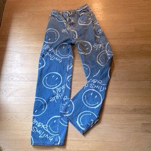 Smiley x H&M high rise wide leg jeans, medium wash